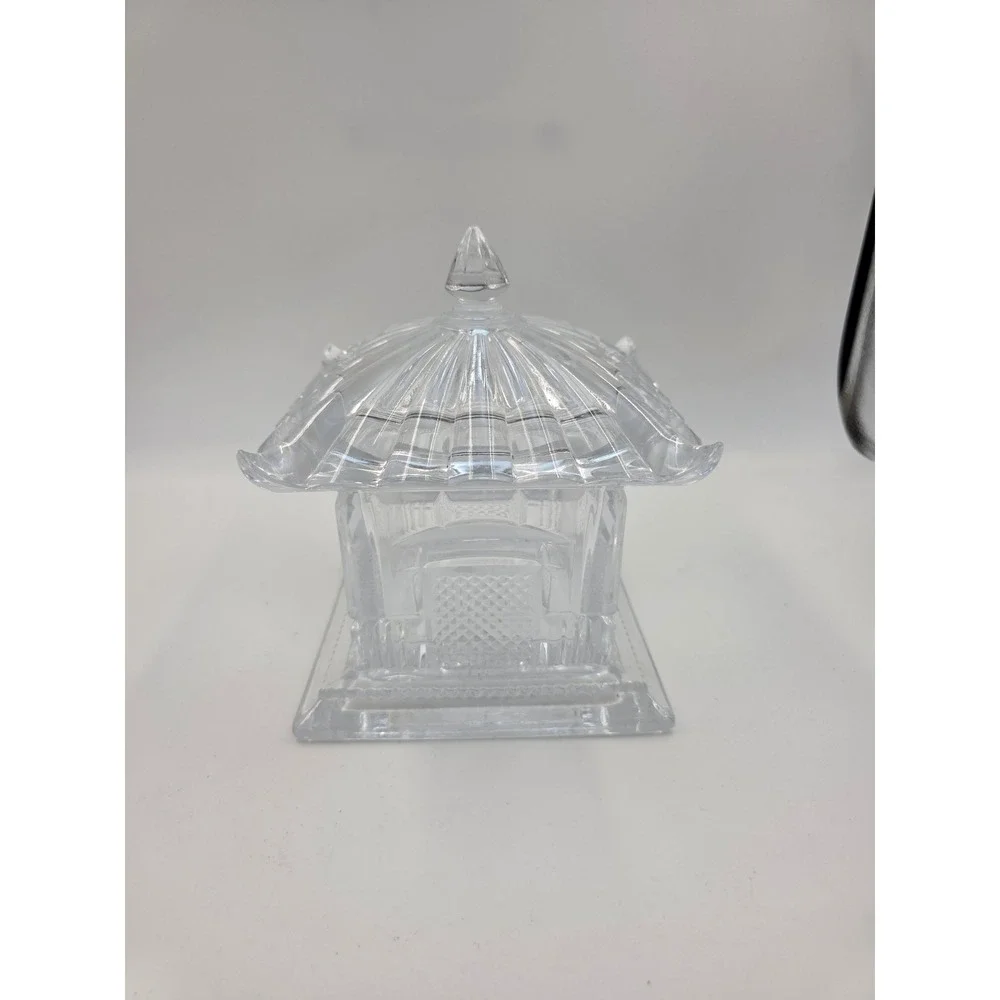 Shannon Crystal Designs of Ireland Pagoda Trinket Box Candy Dish Clear Glass Lid